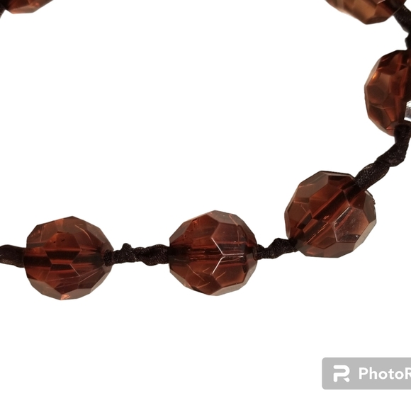 VINTAGE AMBER COLORED RIBBON NECKLACE WITH FACETED ACRYLIC BEADS - Picture 5 of 5